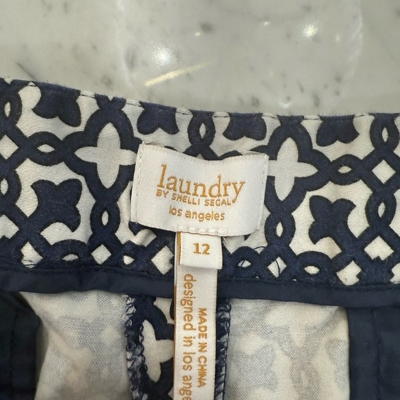 LAUNDRY by Shelli Segal Women’s Navy White Patterned Dress Pants Size 12 NWOT - Picture 2 of 3